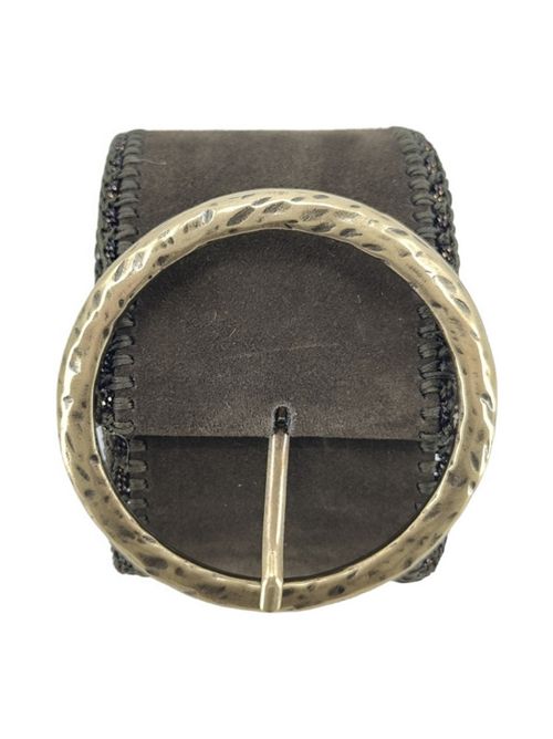 Women's high belt with stitched details in military green Puntovita & Arsenice | PV1620318